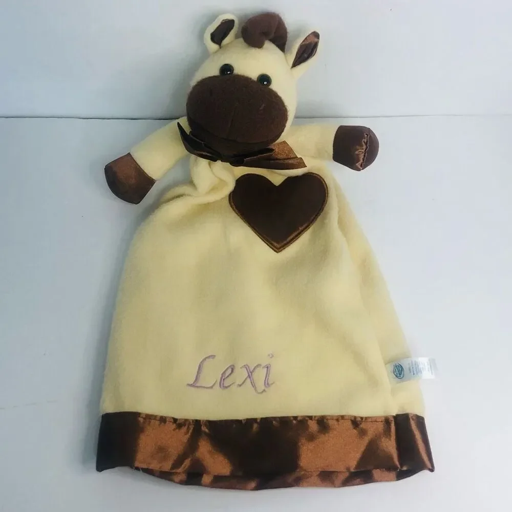 komet creations lovey‎ security blanket satin heart trim pony horse yellow brown
